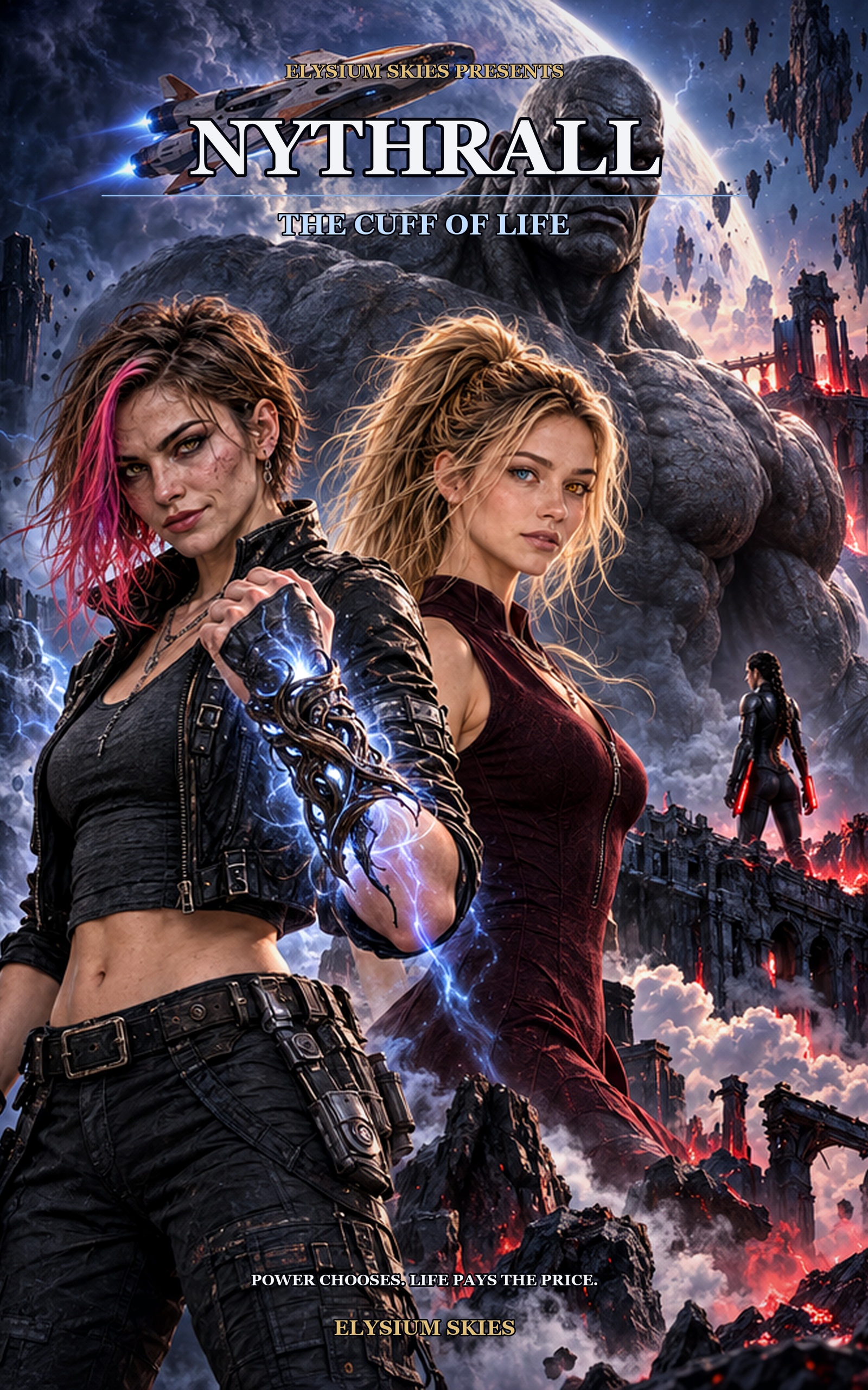 Nythrall: The Cuff of Life book cover featuring sisters Kaya and Mara Vey